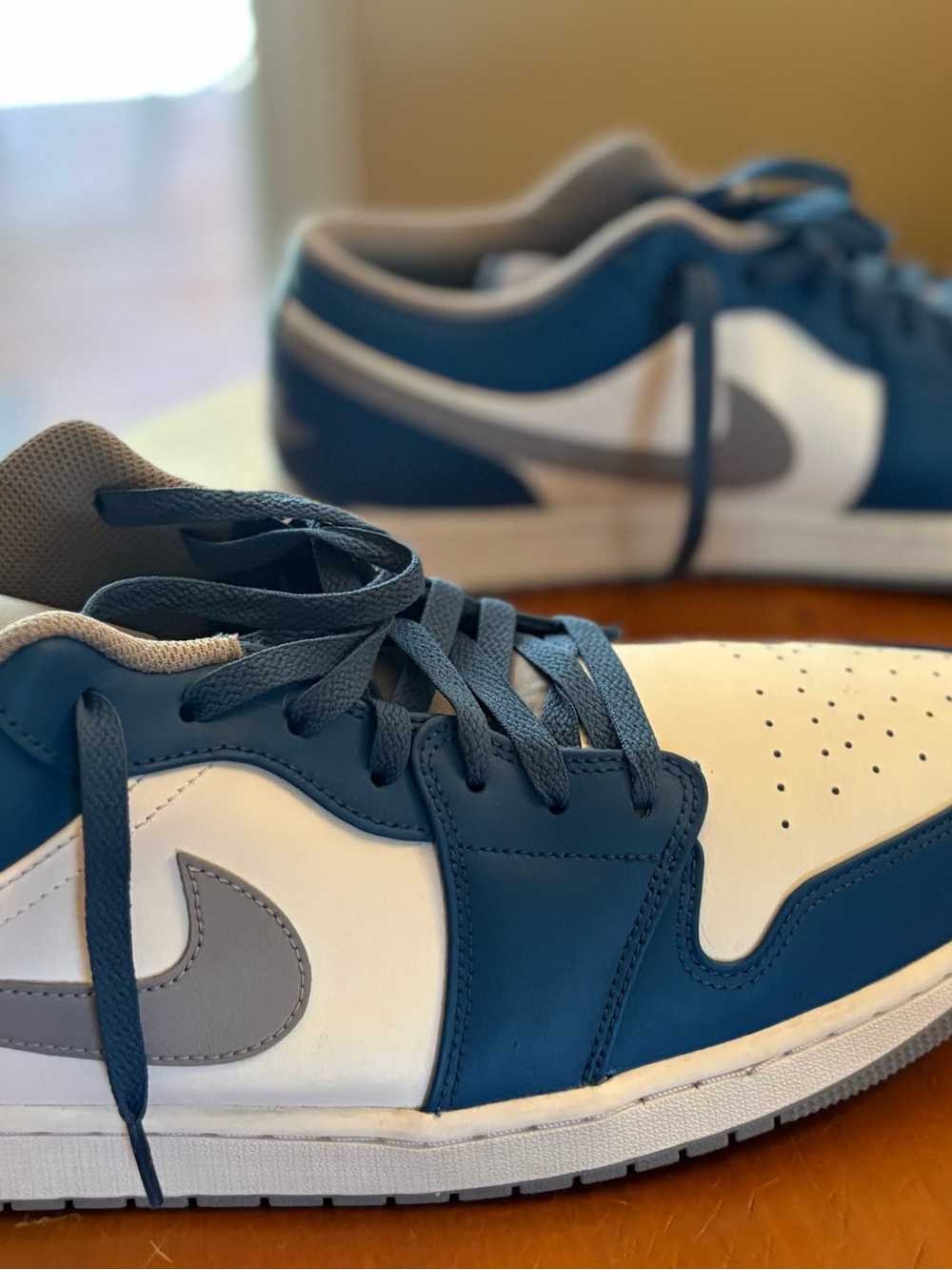 Size 17 Nike Air Jordan Men’s Low Top Leather Sneakers - Blue/White